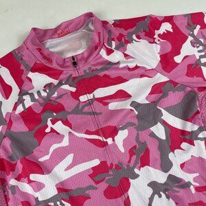 Aogda Womens Cycling Jersey Shirt Women’s L Full Zip Camo Pink Lightweight Poly